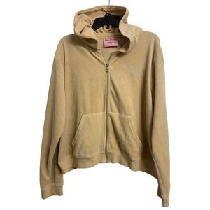 Juicy Couture Forever 21 Velour Rhinestone  Zip Up Hoodie Tan Beige Plus 3X